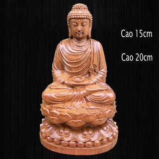 Tượng phật thích ca cao 15cm và 20cm chất liệu gỗ bách xanh