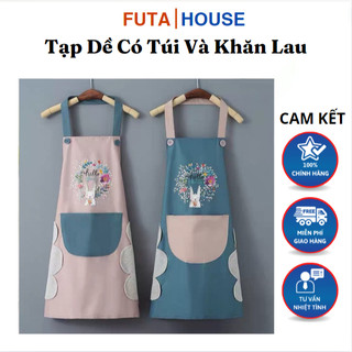 Tạp dề hoa thỏ có túi và khăn lau