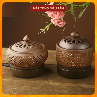  Lư xông trầm hương tinh dầu bằng điện có chế độ hẹn giờ có đèn ngủ gốm tròn 