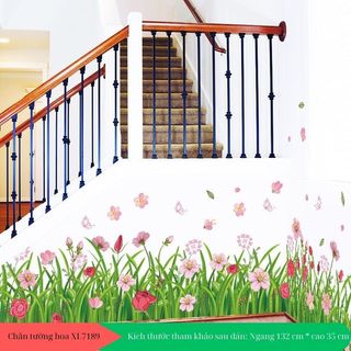 Decal dán tường chân tường cỏ hoa xinh