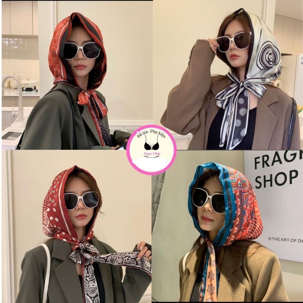Khăn trùm đầu chống nắng 2 lớp lụa satin cao cấp - khăn choàng đa năng phong cách trẻ trung sang chảnh