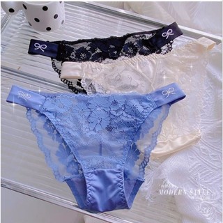 QUẦN LÓT NỮ REN DÂY SƯỜN VẢI LỤA SATIN, ĐÍNH HẠT HÌNH NƠ SEXY CAO CẤP