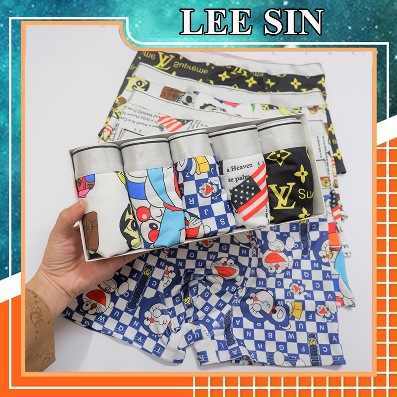 Quần lót nam in hình thun lạnh, quần sịp nam đùi thun lạnh hoạt hình doremon, shin, tom jerry, mario, onepiece - LEESIN