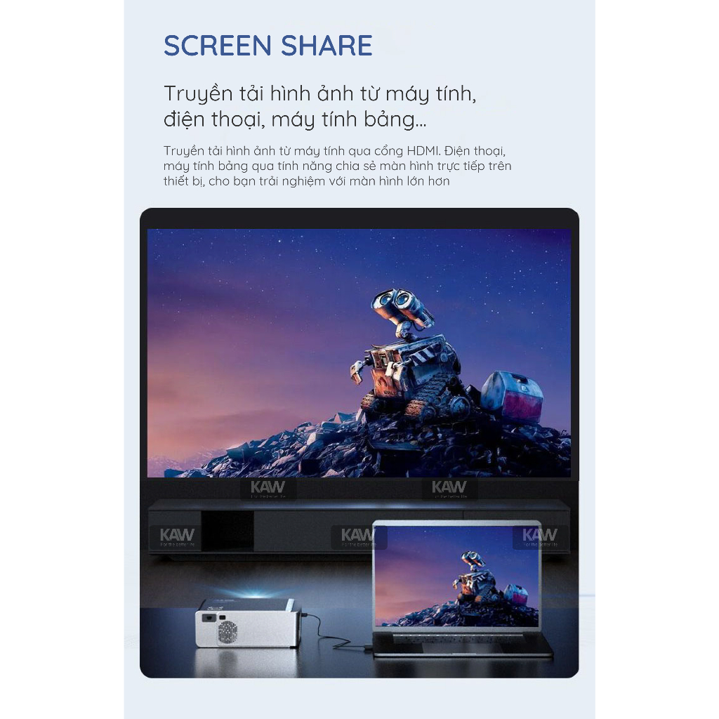 Máy Chiếu KAW K850 - Chiếu Gia Đình, Độ Sáng Cao, Hỗ Trợ Video 4K, Full HD, Bảo Hành Chính Hãng | BigBuy360 - bigbuy360.vn