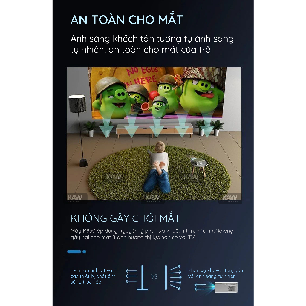 Máy Chiếu KAW K850 - Chiếu Gia Đình, Độ Sáng Cao, Hỗ Trợ Video 4K, Full HD, Bảo Hành Chính Hãng | BigBuy360 - bigbuy360.vn