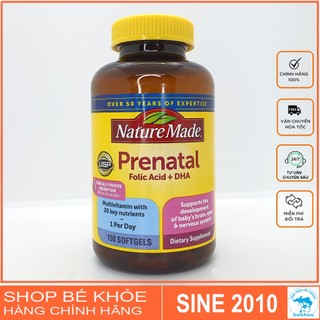 Combo Vitamin tổng hợp bầu Nature Made Prenatal Folic Acid + DHA 150 viên : + Calcium + Sắt Iron