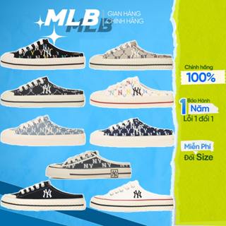 Giày MLB Playball Origin Mule, sục nữ chính hãng MLB logo NY vải canvas đế cao su cao 3cm bền đẹp