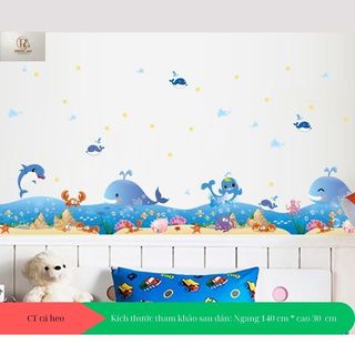 Decal dán tường Chân tường cá heo bơi lội