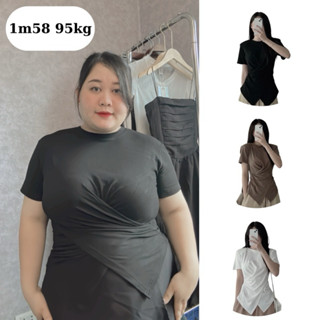  Áo xoắn eo nữ bigsize,Áo thun vạt chéo bo dip co dãn MS072 plus size 90kg 