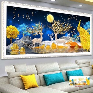 Tranh đính đá hươu tài lộc,tranh gắn đá chưa gắn.KT:200x80cm