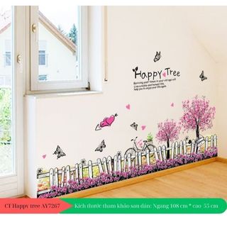 Decal dán tường chân tường happy tree kt 1m x 35cm