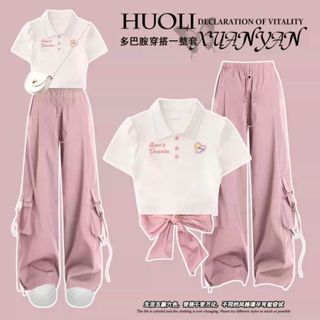 Áo thắt nơ lưng cổ sơ mi nữ phối quần jogger túi hộp nữ hồng baby,set bộ tách rời cute,hotgirl👩🏻‍🦰