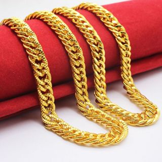 (Ko có mặt) Dây Chuyền Vòng cổ vàng giả 18K Nam hip-hop xã hội dây chuyền vàng mạ vàng 55cm cưỡi roi đôi khóa vòng cổ