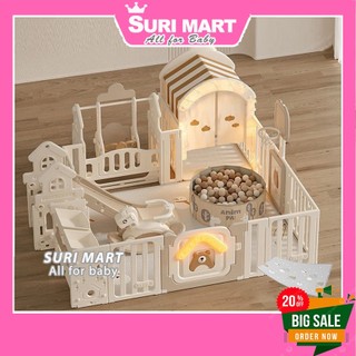 Set Quây Cũi Nhựa Liên Hoàn Cao Cấp 2024 - Quây Cũi Cho Bé Gấu Mặt Trăng kèm kệ đồ chơi, bể bóng