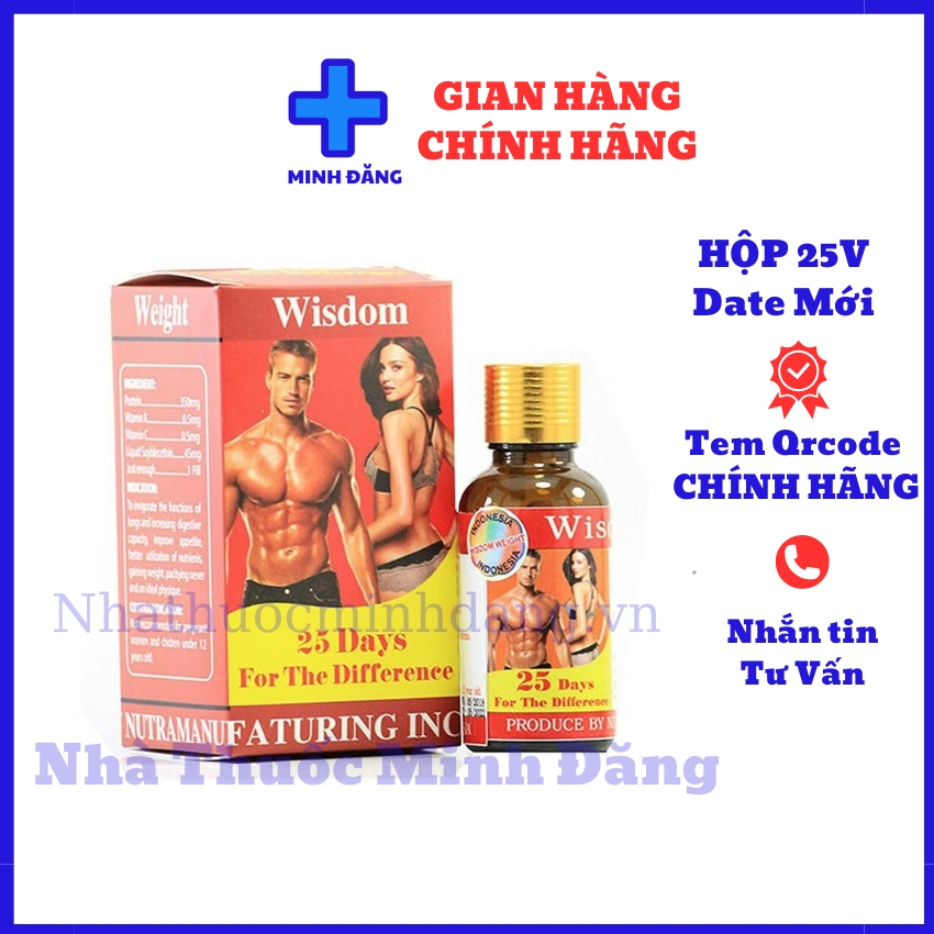 Tăng Cân Wisdom Weight Vitamin Hỗ Trợ Tăng Cân Giúp Ăn Ngon Ngủ Ngon tăng Khả Năng Hấp Thụ Thức Ăn Hàng Chuẩn Hộp 25Viên