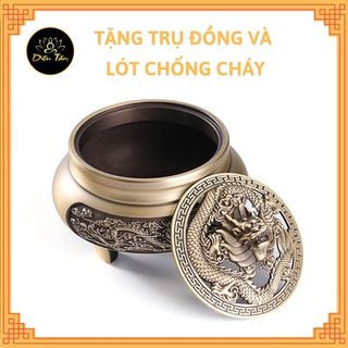 Lư xông trầm bằng đồng, lư đốt trầm đồng nguyên khối nắp hình đầu rồng shop Diệu Tâm