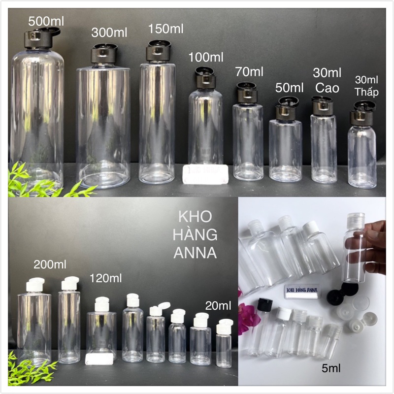 VỎ CHAI NHỰA ĐỰNG MỸ PHẨM(SET 10 Chai) Nắp bật   - CHAI LỌ NHỰA TRONG SUỐT 10ml /20ml /30ml /50ml /100ml-CHAI CHIẾT