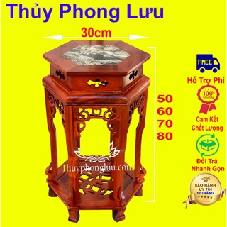 Đôn đế lục giác mặt đá,kỷ chiện lục giác gỗ gụ mặt 30cm cao 50,60,70,80