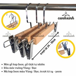 Móc Kẹp Treo Quần Áo Người Lớn, Móc Gỗ Vàng Má Kẹp Inox Bền Bỉ