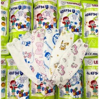 Khẩu trang kf94 kids lehaco kháng khuẩn 10 cái/ hộp - khẩu trang lehaco 4d in hình cho bé đáng yêu 4 lớp