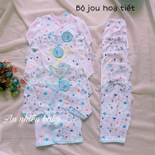 Bộ tay dài jou in rơi cho bé 3-8kg-Bộ quần áo cotton 100%