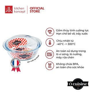 Tô gốm thủy tinh chịu nhiệt tròn kèm nắp Ocuisine sản xuất tại Pháp - 18cm/20cm/23cm
