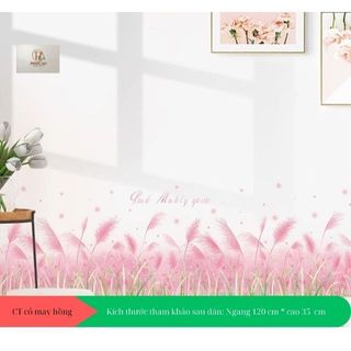 Decal dán tường chân tường cỏ may hồng