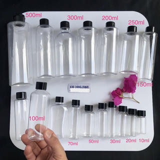 CHAI NHỰA TRONG SUỐT NẮP ĐEN chiết mĩ phẩm 500ml / 300ml / 200ml / 100ml / 50ml / 30ml / 20ml nắp Vặn đựng nước sữa tắm