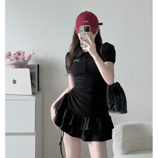 ĐẦM BODY TRỄ VAI RÚT DÂY ĐEN (về thêm Đầm body khoét trễ vai tay loe xám đen phối trắng)