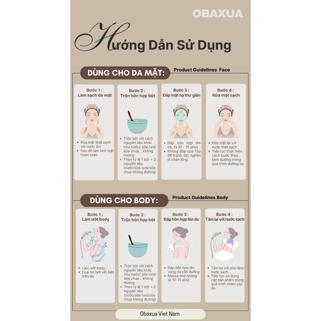 Mặt Nạ Bột Đắp Mặt Hữu cơ OBAXUA Dưỡng Da Trắng Mịn màng | BigBuy360 - bigbuy360.vn