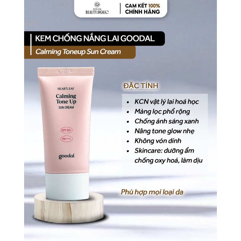 Kem chống nắng nâng tone GOODAL HEARTLEAF CALMING TONEUP SUN CREAM