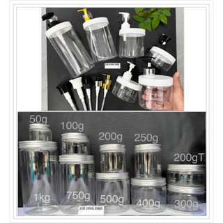 Hủ nhựa trong NẮP VÒI NHẤN /  NẮP nhôm BẠC - Hộp PET đựng Kem , dầu gội ,chiết Mỹ phẩm 100gr 200ml 300g 500ml 750g 1 lít