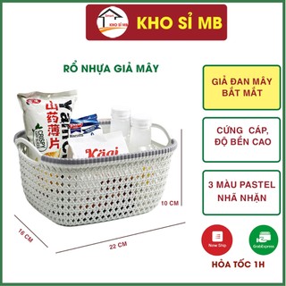 giỏ nhựa giả mây đựng đồ đa năng, rổ nhựa hình chữ nhật đan mây, có quai tầm kho sỉ mb