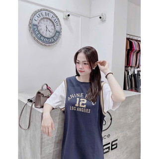 Váy thun suông đen phối cổ