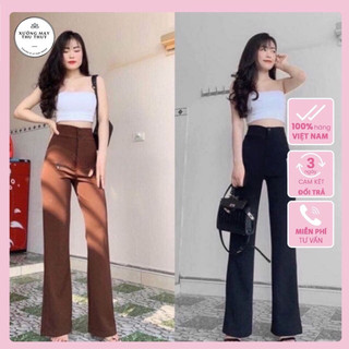 Quần ống loe nữ 2 cúc dáng dài, quần vải cạp cao chất tuyết mưa siêu tôn dáng Xưởng may Thu Thủy