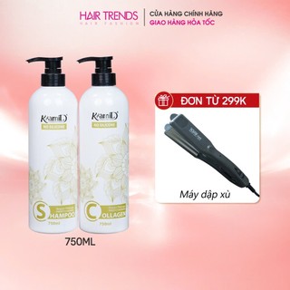 CẶP DẦU GỘI - DẦU XẢ TÓC COLLAGEN SIÊU PHỤC HỒI TÓC HƯ TỔN KHÔNG CHỨA SILICONE KAMI 750ML