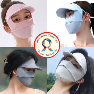 Khẩu trang ninja chống nắng có mũ che kín toàn bộ khuôn mặt vải lụa lanh có nút chỉnh dây Hàng đẹp 