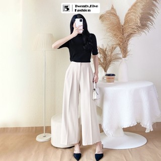 Quần vải nữ Twentyfive ống suông rộng cạp cao tôn dáng vải chéo hàn siêu đẹp HQ02
