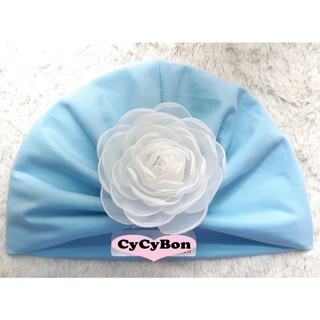 Mũ Nón Turban Tóc Giả Cho Bé Gái Màu Hồng Xanh Đính Bông Hồng Trắng Kèm Tóc Giả Búi