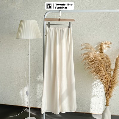 Quần áo dài Twentyfive nhiều màu vải lụa mềm ống rộng cạp chun co dãn QD01