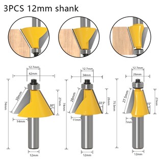 Bộ 3 mũi phay gỗ vát góc chéo 15 độ , 22,5 độ , 30 độ