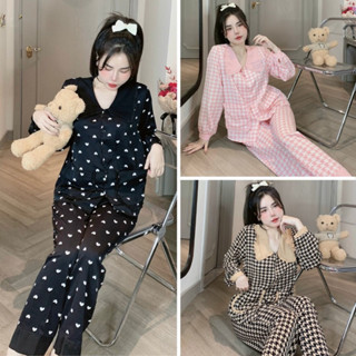 Bộ đồ ngủ Pijama nữ lụa mango xinh xắn cổ bèo tay dài mặc nhà cao cấp Freesize 40-58kg- COMEL