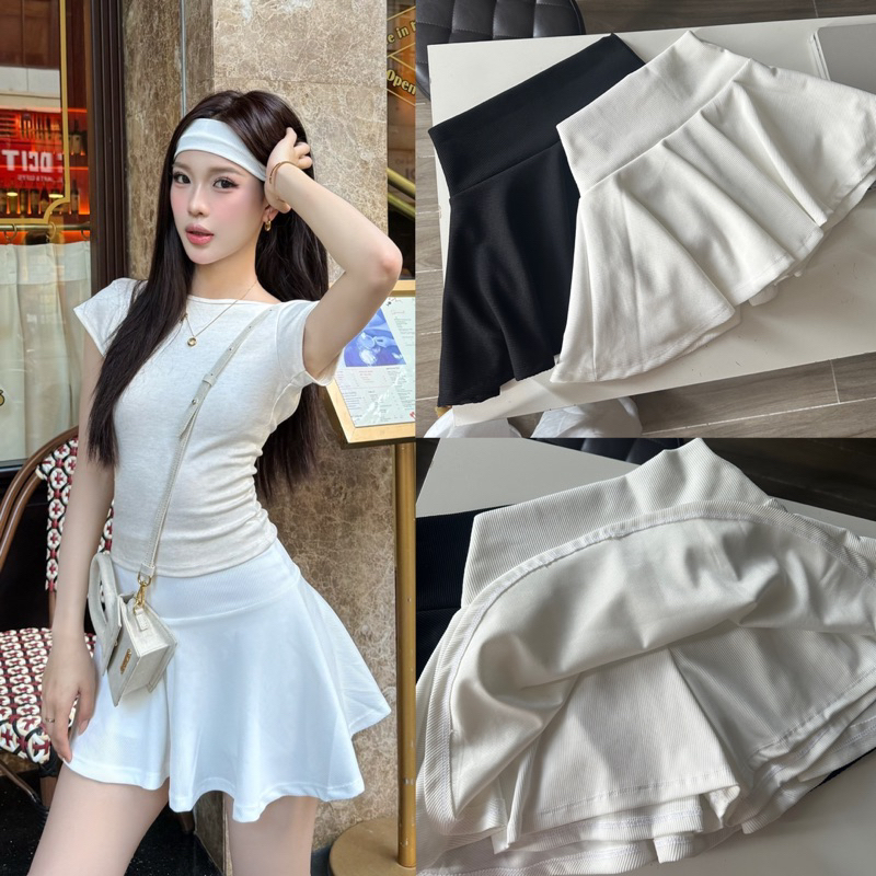 BAPIE DEROSE SKIRT (CÓ QUẦN TRONG) - Chân Váy Xoè Đơn Giản Lưng Cao Có Lót Chất Thun Gân 1 Mặt