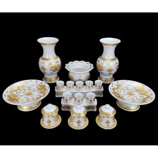  Bộ thờ cúng gốm sứ Trắng Rồng Cao Cấp lư hương bát nhang bình đĩa áng chum ly đèn dầu ống cát vàng trắng vỉ hứng tàn 