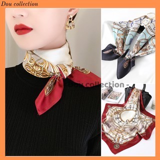 [NowShip2h] Khăn Lụa Vuông (Khăn Turban) Cao Cấp Họa Tiết Móc Khóa Nền Xanh Viền Đen Chất liệu Chifon 70x70cm - Mã KL070