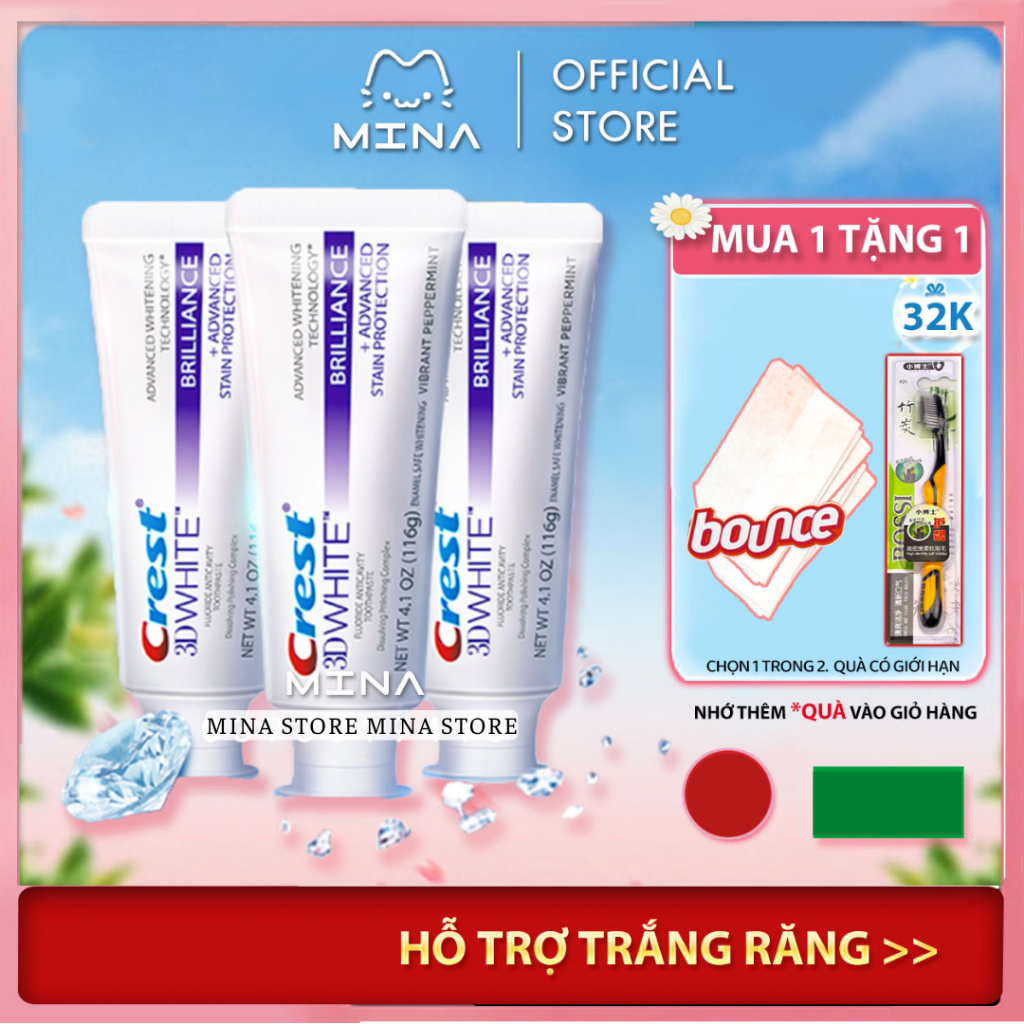 Kem đánh răng Crest 3D White Brilliance  bản Trung 90gr - Kem Crest cho hơi thở thơm mát