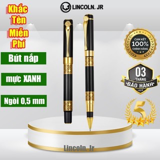 Bút ký Lincoln. Jr 007, hoa văn vân gỗ và đen mun, mực 0.5 mm Xanh đều ở mọi góc nghiêng