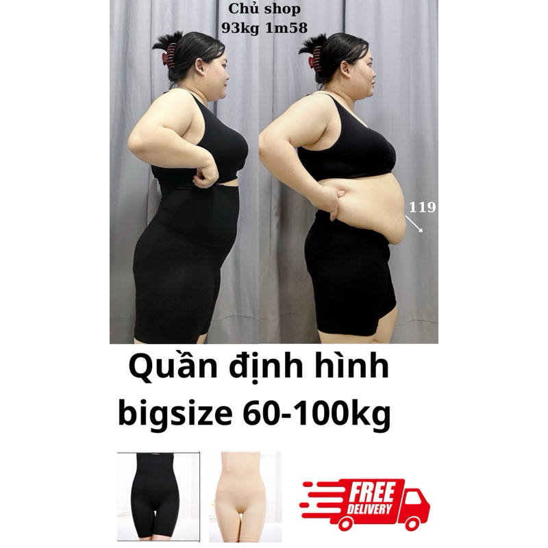  Quần gen nịt bụng nữ bigsize chống cuộn  Đen Da  plus size MS5079 