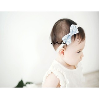 Băng Đô Turban Cho Bé Gái Thun Co Giãn Đính Nơ Bông Trắng