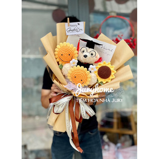 Bó hoa hướng dương len và gấu tốt nghiệp cao tầm 60cm
